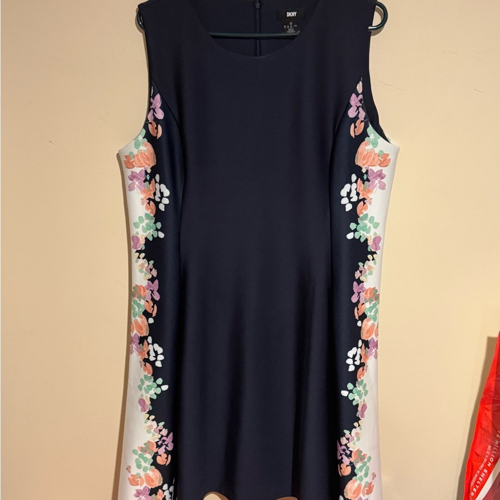 DKNY Navy Dress with Floral Patterns